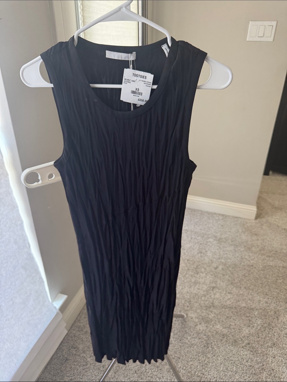 Sleeveless Black Textured Midi Dress - XS